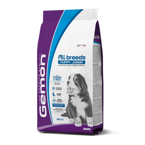 🔠monge gemon dog all breed puppy & junior tonno e riso kg 15
