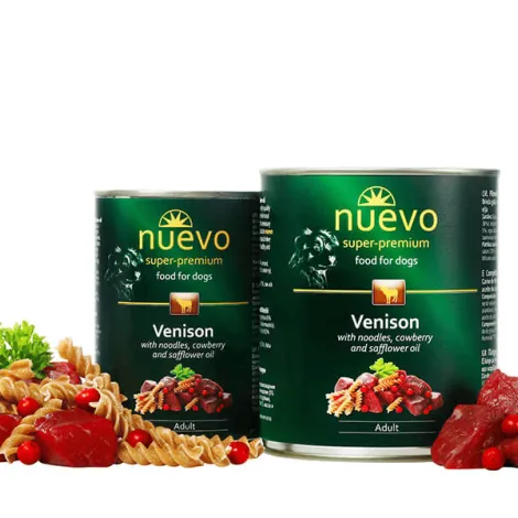 nuevo adult umido per cane cervo con mirtillo rosso e noodles