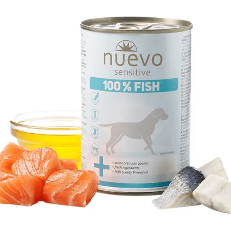 nuevo cento per cento sensitive umido per cani pesce