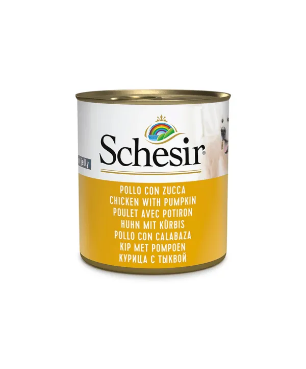 schesir umido per cani pollo con zucca in gelatina 285g in lattina