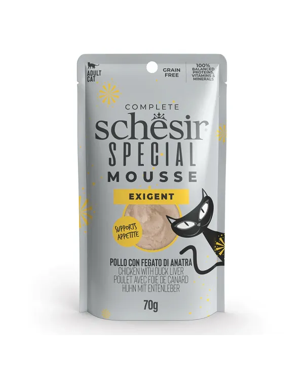 Immagine di anteprima del prodotto dal titolo: schesir exigent pollo con fegato di anatra in mousse 70g in busta