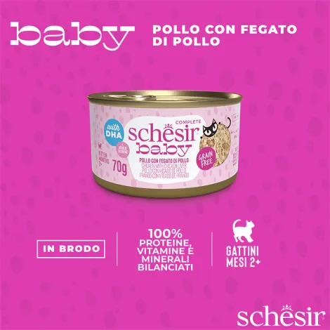 schesir filettini di pollo con fegato di pollo in brodo 70g in lattina