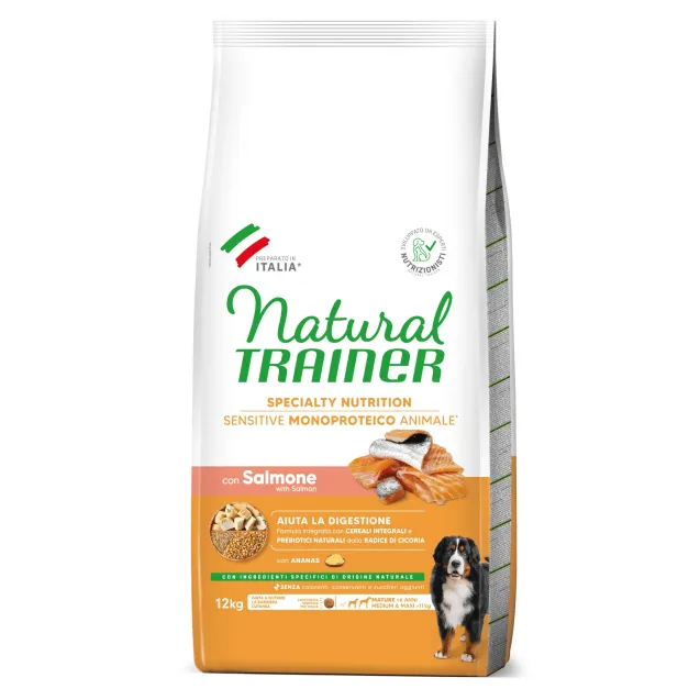 natural trainer specialty nutrition sensitive monoproteico  no gluten medium&maxi mature con salmone 12 kg