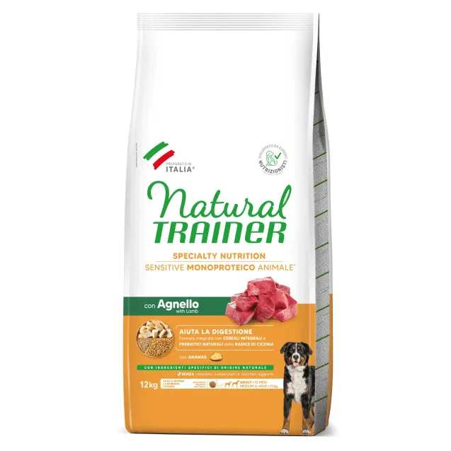 natural trainer specialty nutrition sensitive monoproteico no gluten medium&maxi adult con agnello 12 kg