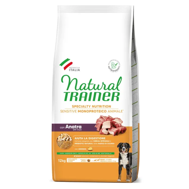natural trainer specialty nutrition sensitive monoproteico no gluten medium&maxi adult con anatra