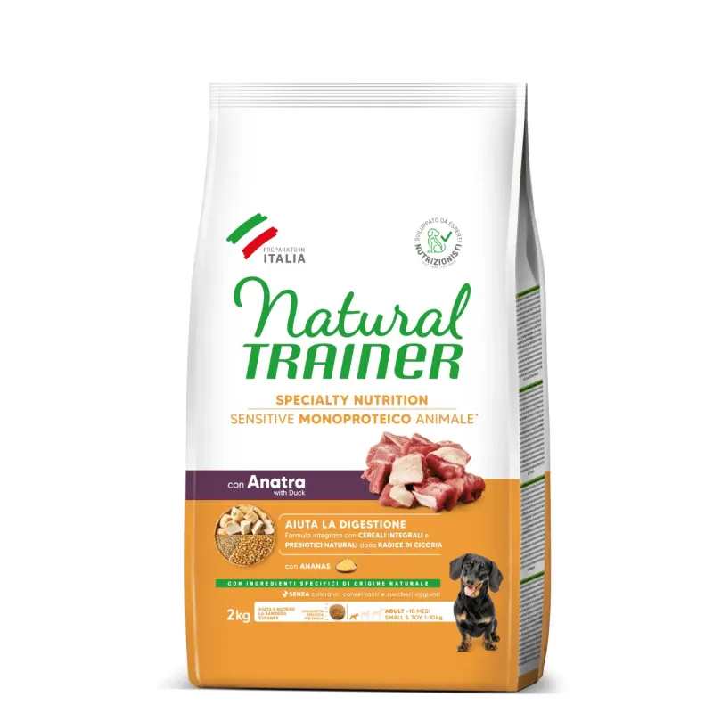 natural trainer specialty nutrition sensitive monoproteico no gluten small&toy adult con anatra e cereali integrali 2 kg - Vista Principale 2