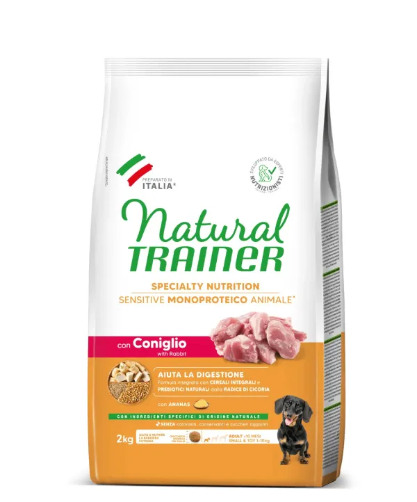 natural trainer specialty nutrition sensitive monoproteico no gluten small&toy adult con anatra e cereali integrali 2 kg