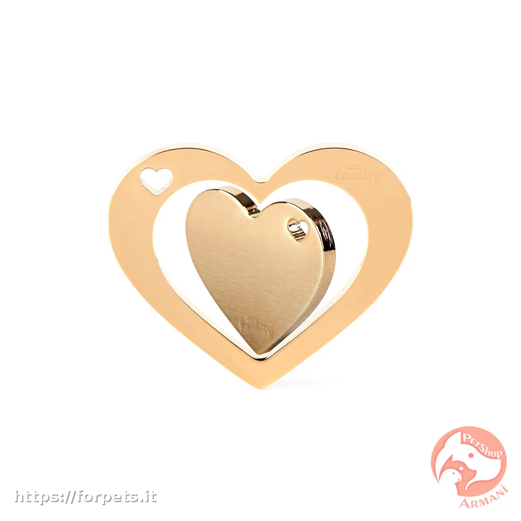 Myfamily Medaglietta TwoGether Cuore Doppio in Ottone Dorato Lucido e Opaco - Vista Principale