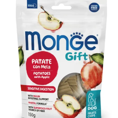 monge snack training per cani adulti fruits chips sensitive digestion patate mela 150 gr